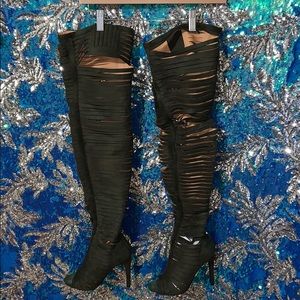 Green Thigh High Heeled Boots
